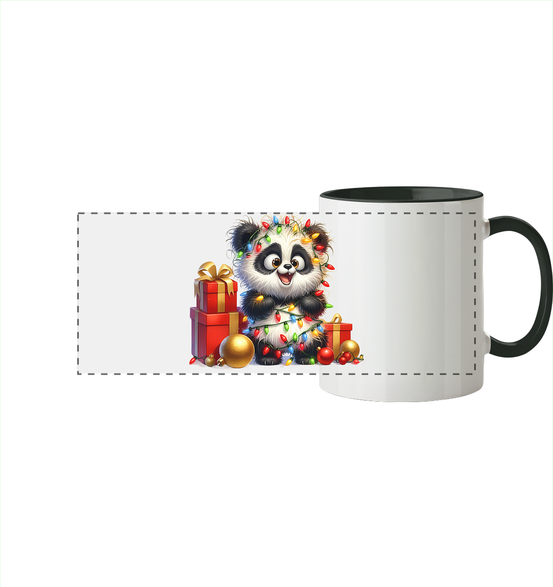 Ugly Christmas Weihnachten Crazy Panda - Panorama Tasse zweifarbig