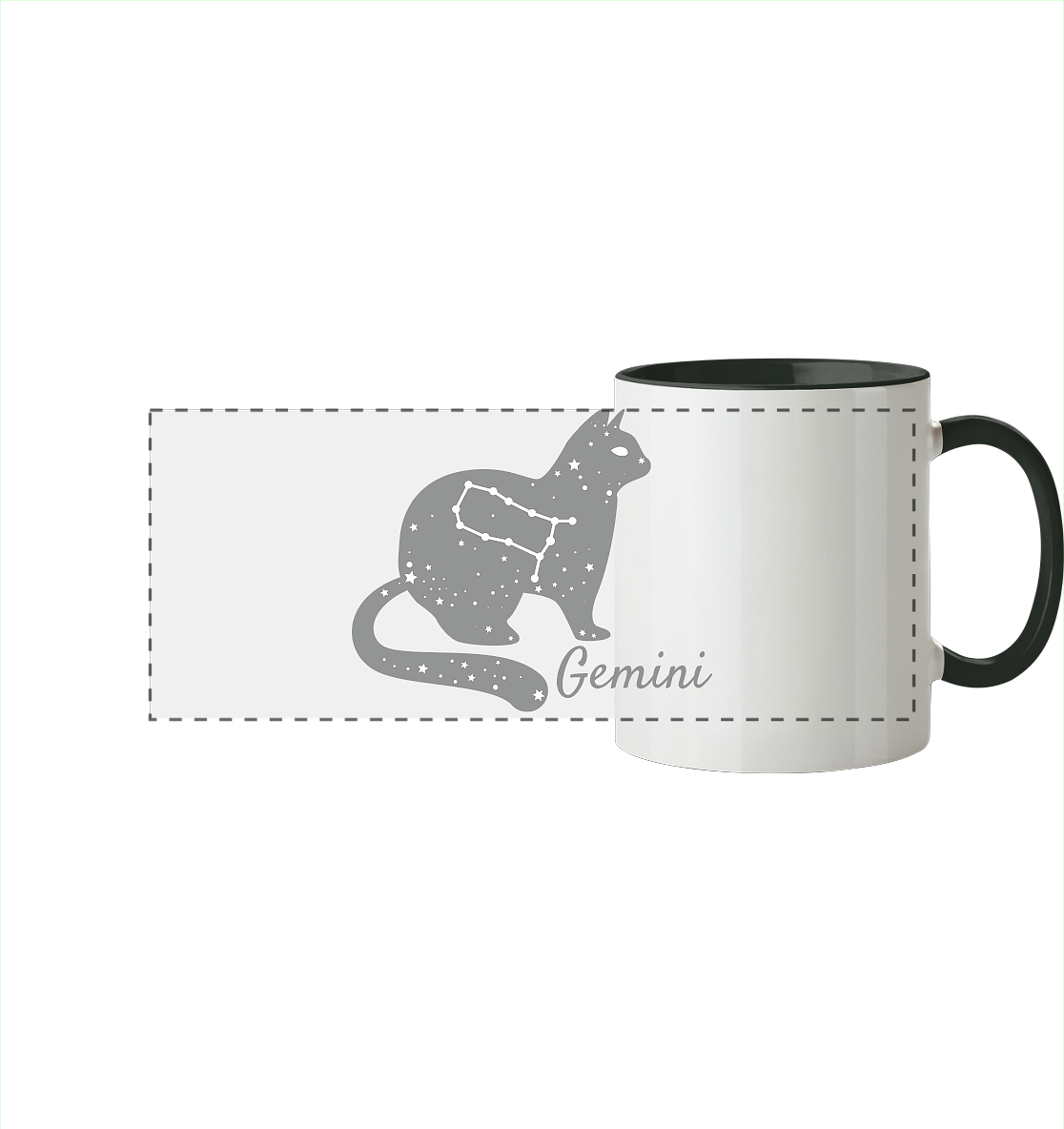 Sternzeichen Katze Zwilling - personalisierbar - Panorama Tasse zweifarbig