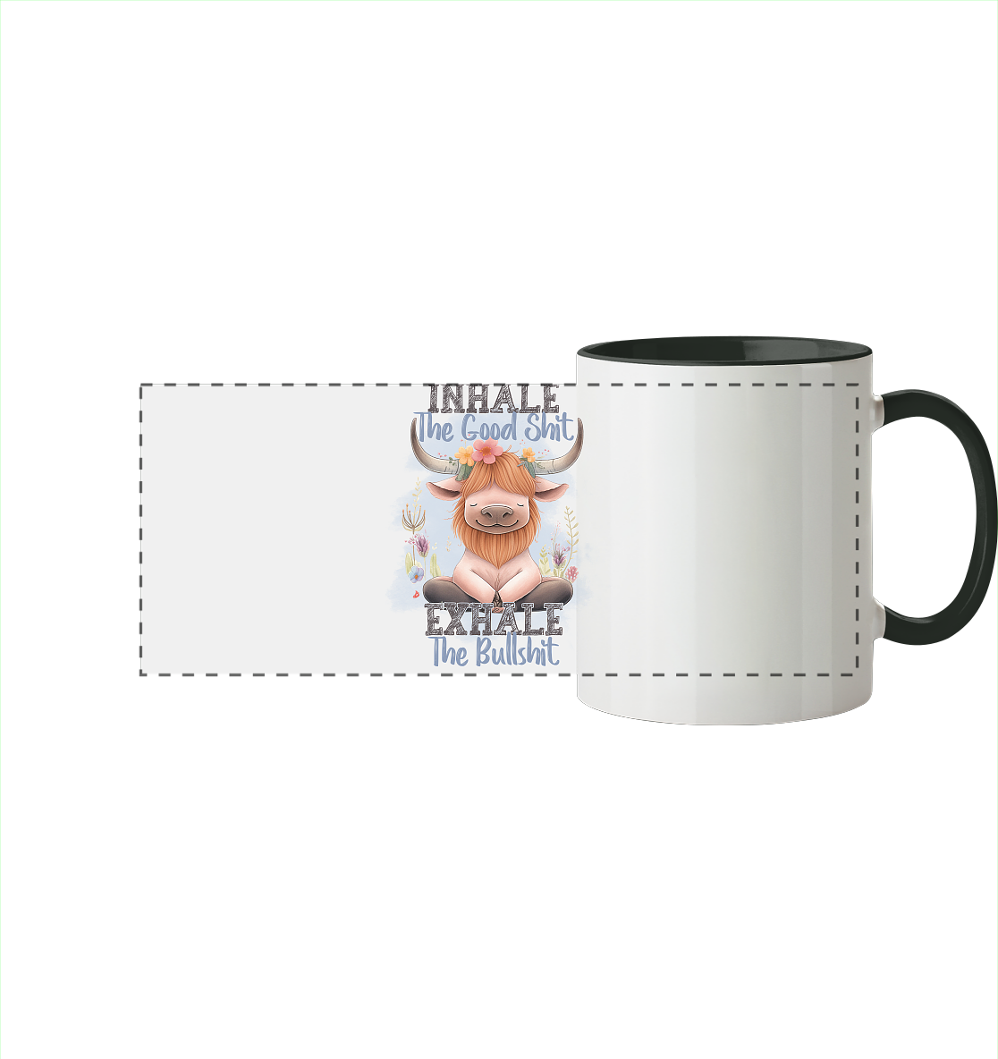 Yoga Highland Kuh - Panorama Tasse zweifarbig