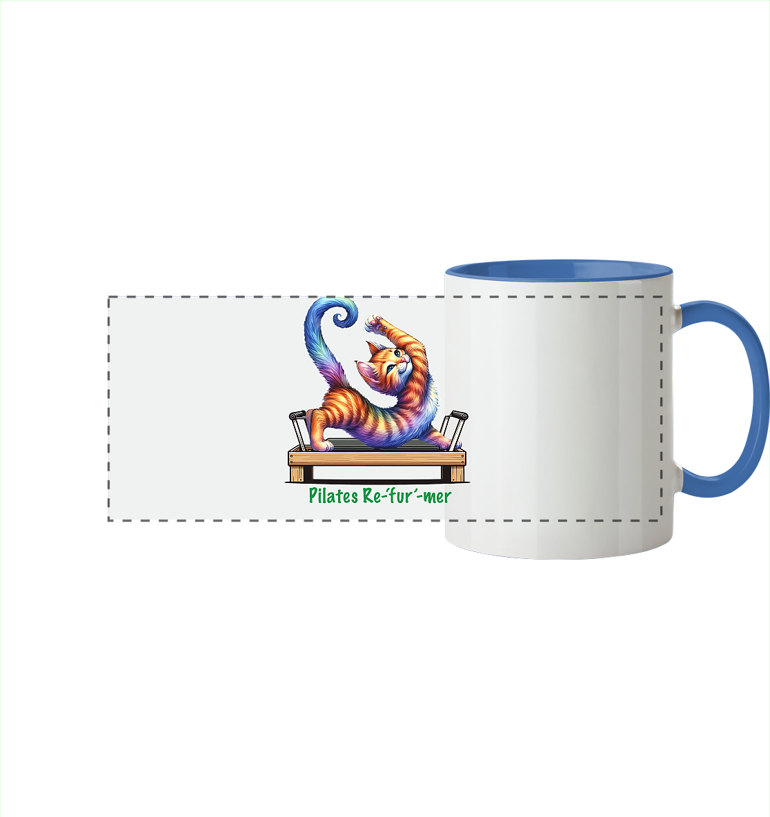 Pilates Reformer Re-fur-mer Katze lustig - Panorama Tasse zweifarbig