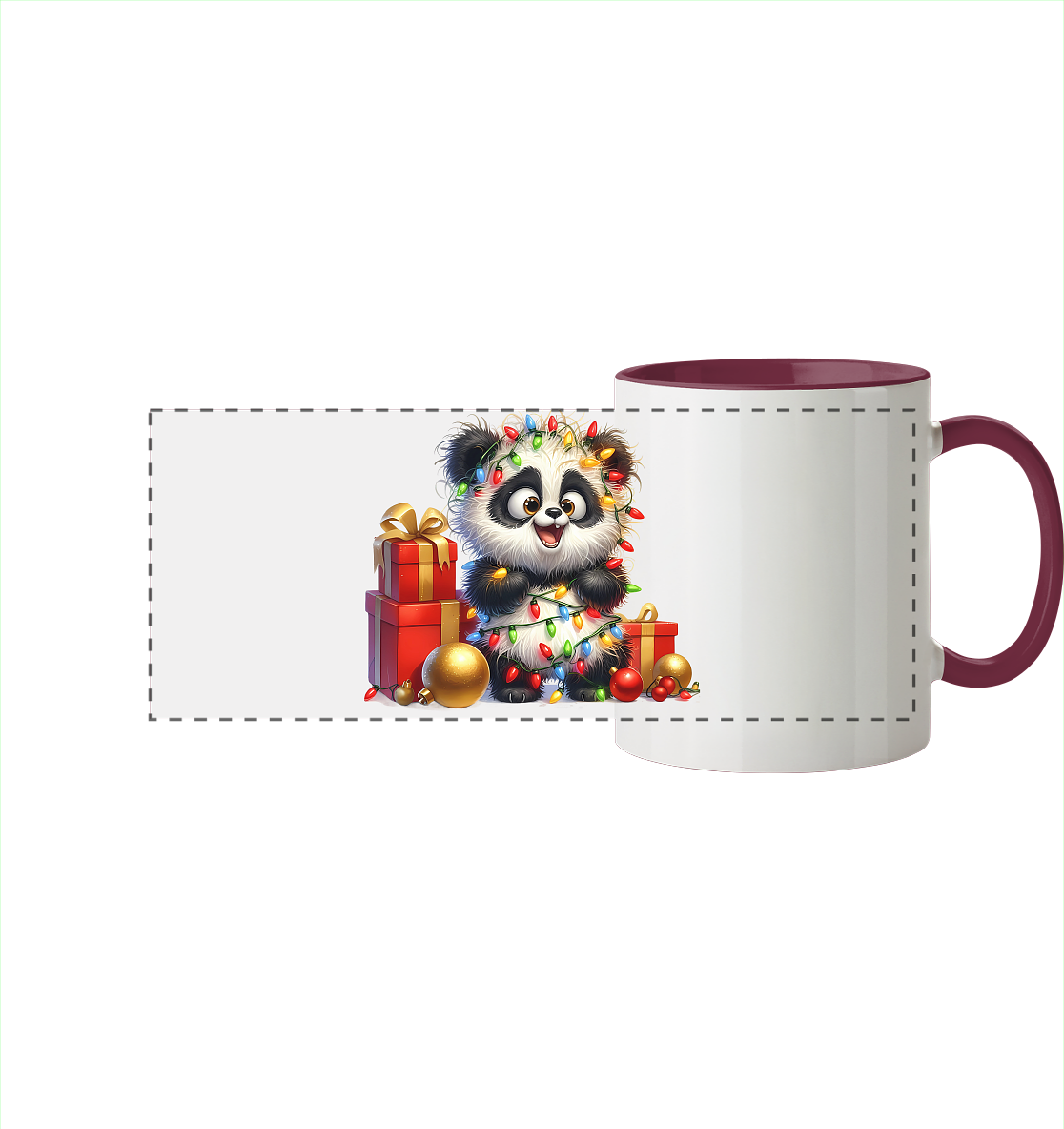 Ugly Christmas Weihnachten Crazy Panda - Panorama Tasse zweifarbig