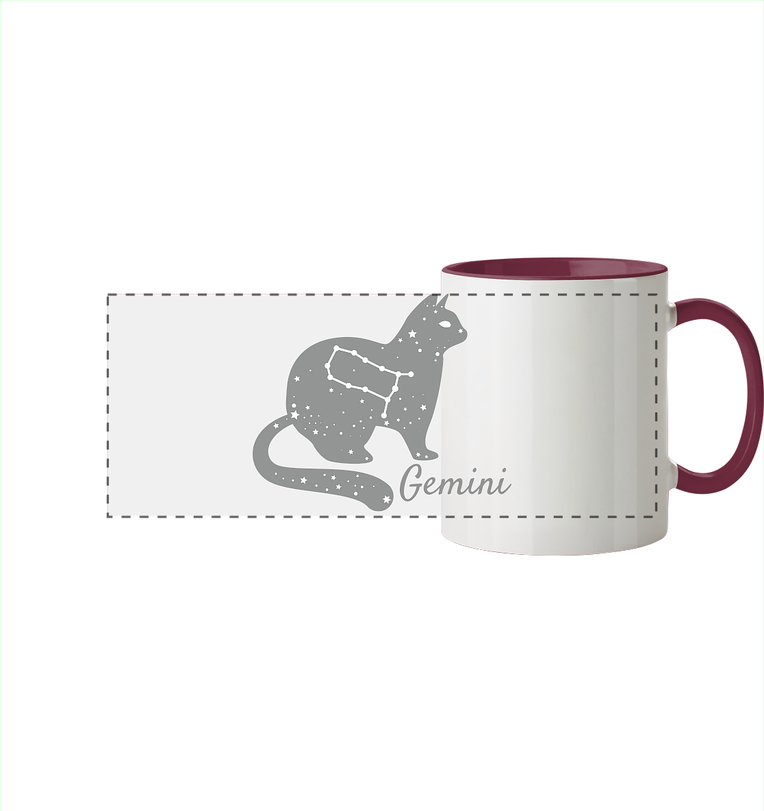 Sternzeichen Katze Zwilling - personalisierbar - Panorama Tasse zweifarbig