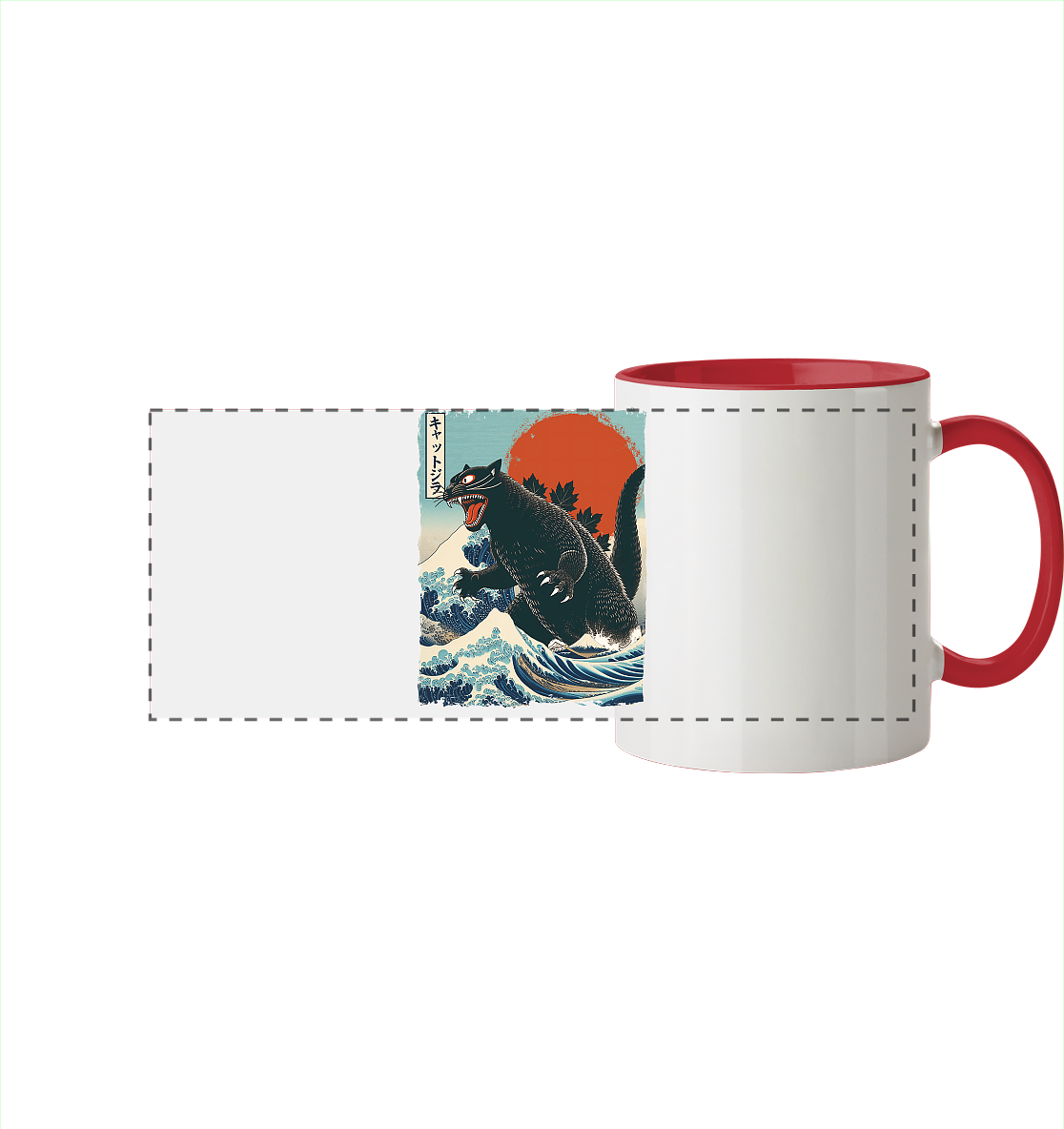 Cat - Zilla , Comic Style - Panorama Tasse zweifarbig