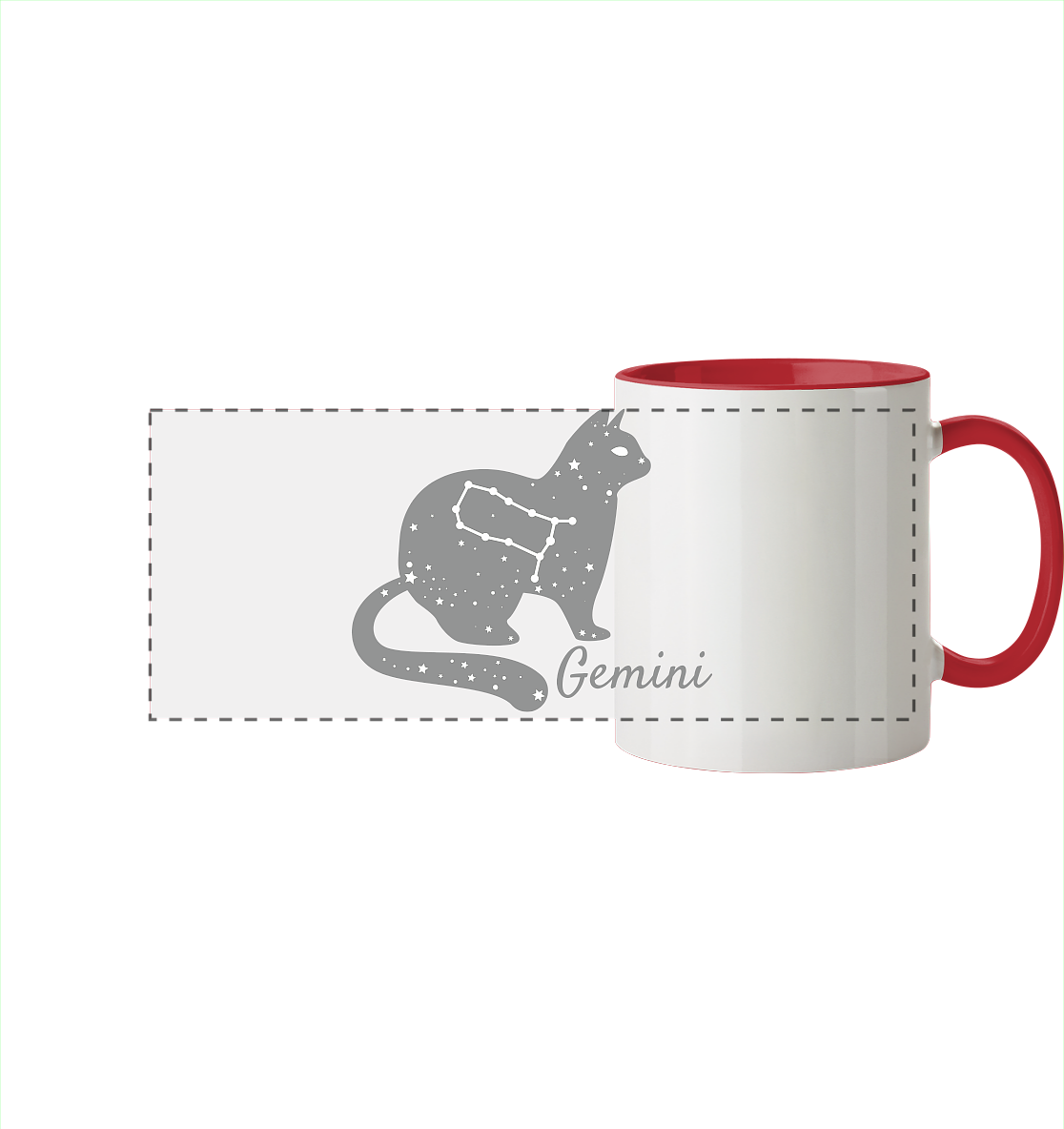 Sternzeichen Katze Zwilling - personalisierbar - Panorama Tasse zweifarbig