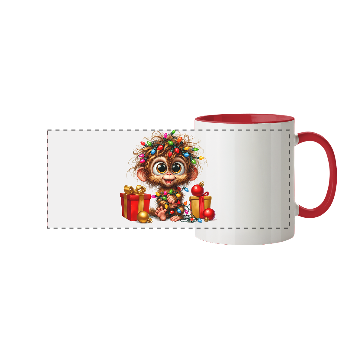 Ugly Christmas Weihnachten Crazy Affe - Panorama Tasse zweifarbig