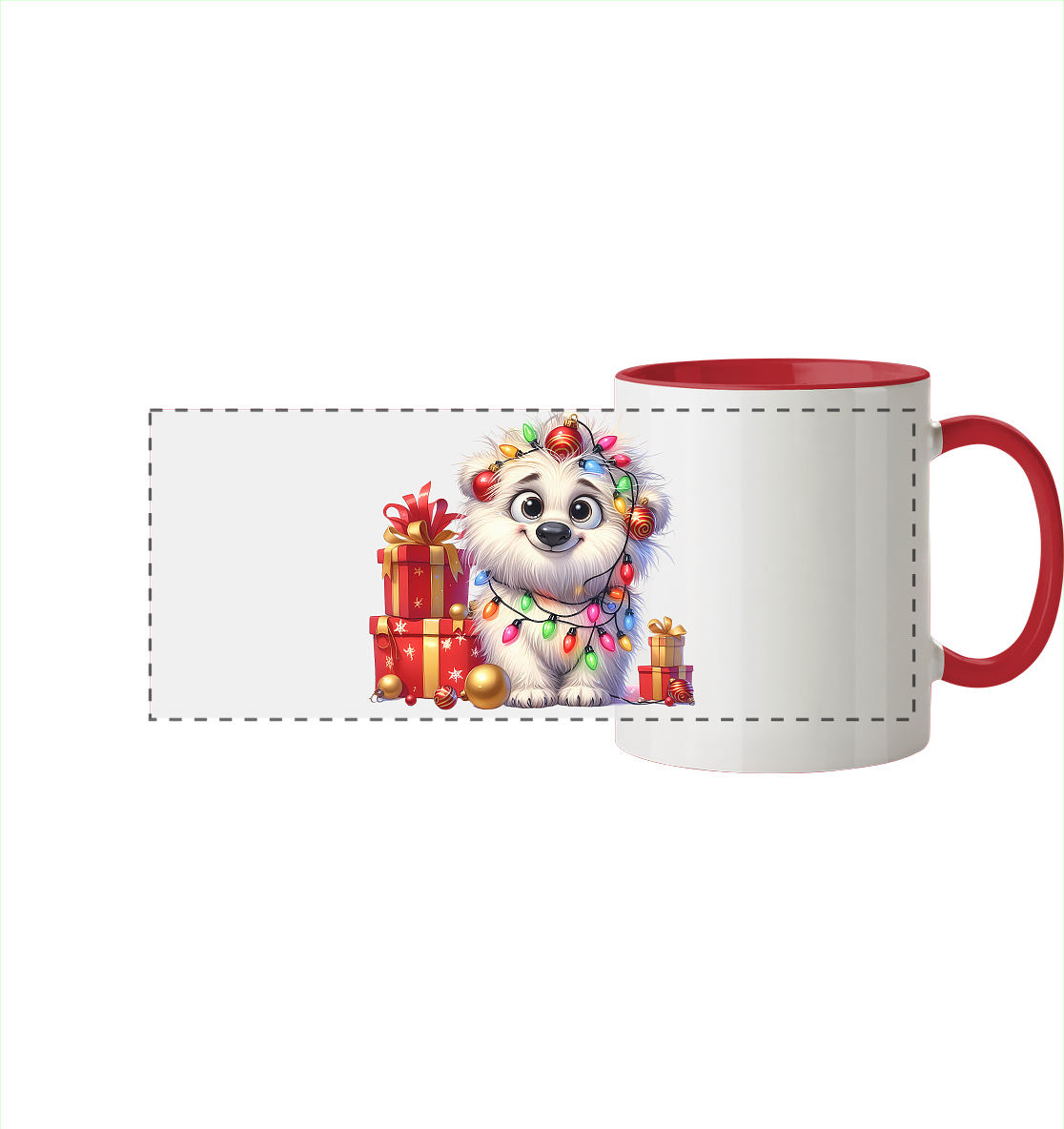 Ugly Christmas Weihnachten Malteser Hund - Panorama Tasse zweifarbig