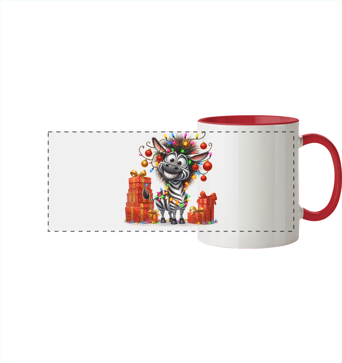 Ugly Christmas Weihnachten Crazy Zebra - Panorama Tasse zweifarbig