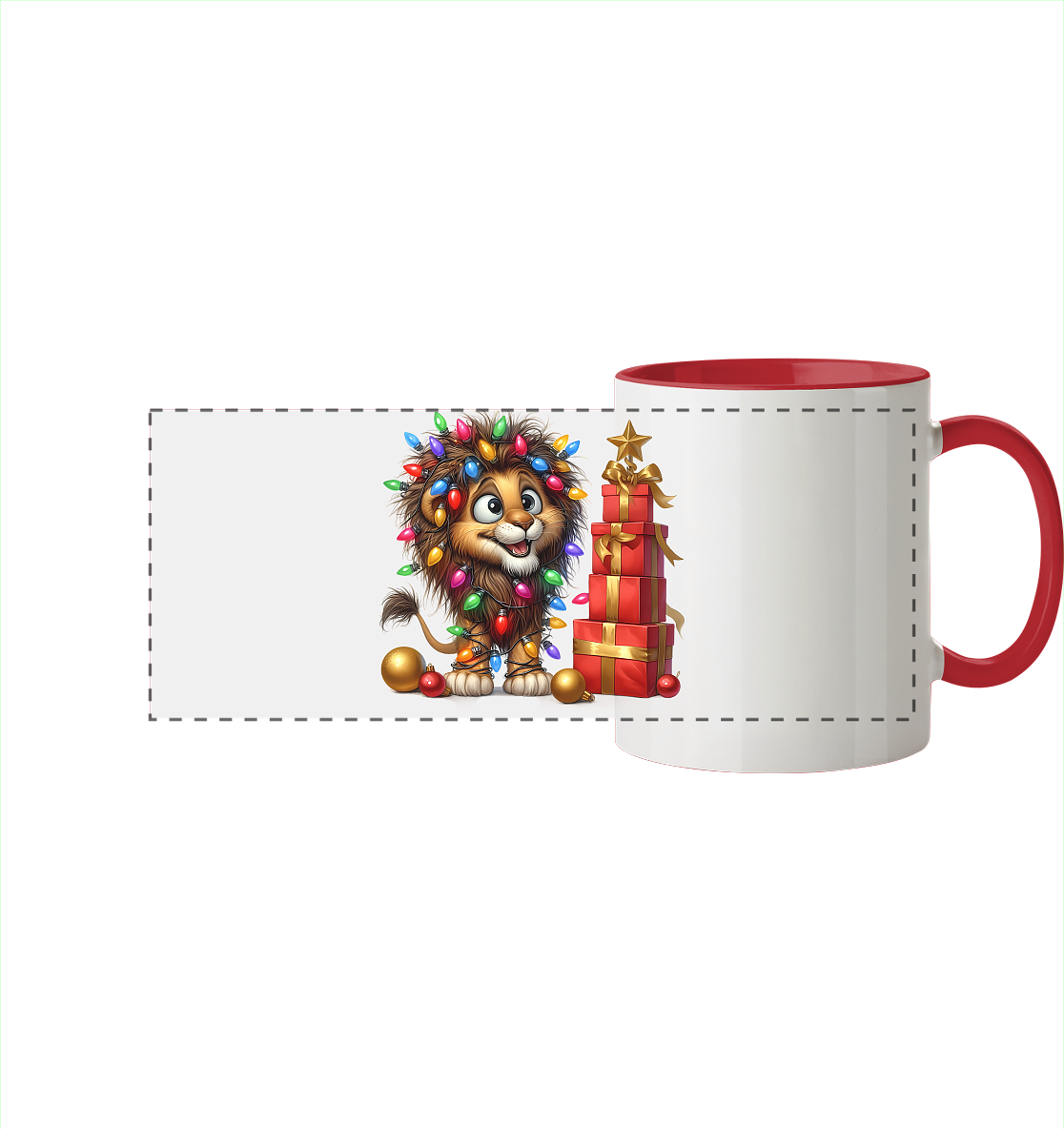 Ugly Christmas Weihnachten Crazy Löwe - Panorama Tasse zweifarbig
