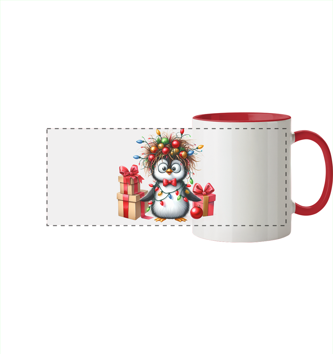 Ugly Christmas Weihnachten Crazy Pinguin - Panorama Tasse zweifarbig