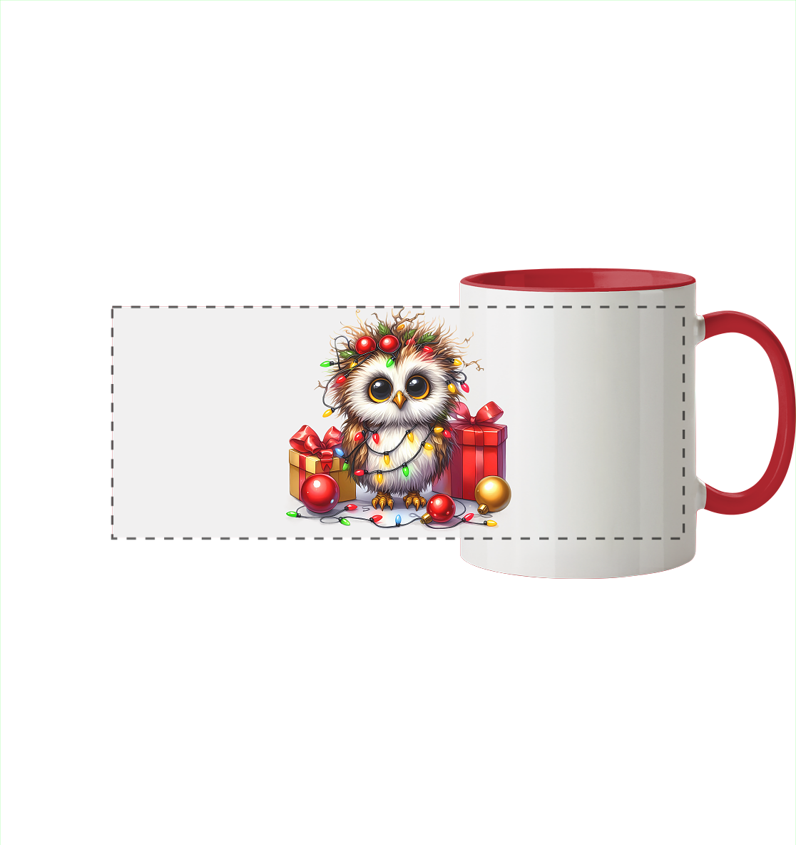 Ugly Christmas Weihnachten Eule - Panorama Tasse zweifarbig