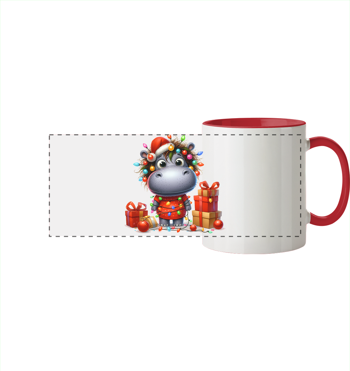 Ugly Christmas Weihnachten Crazy Hippo - Panorama Tasse zweifarbig