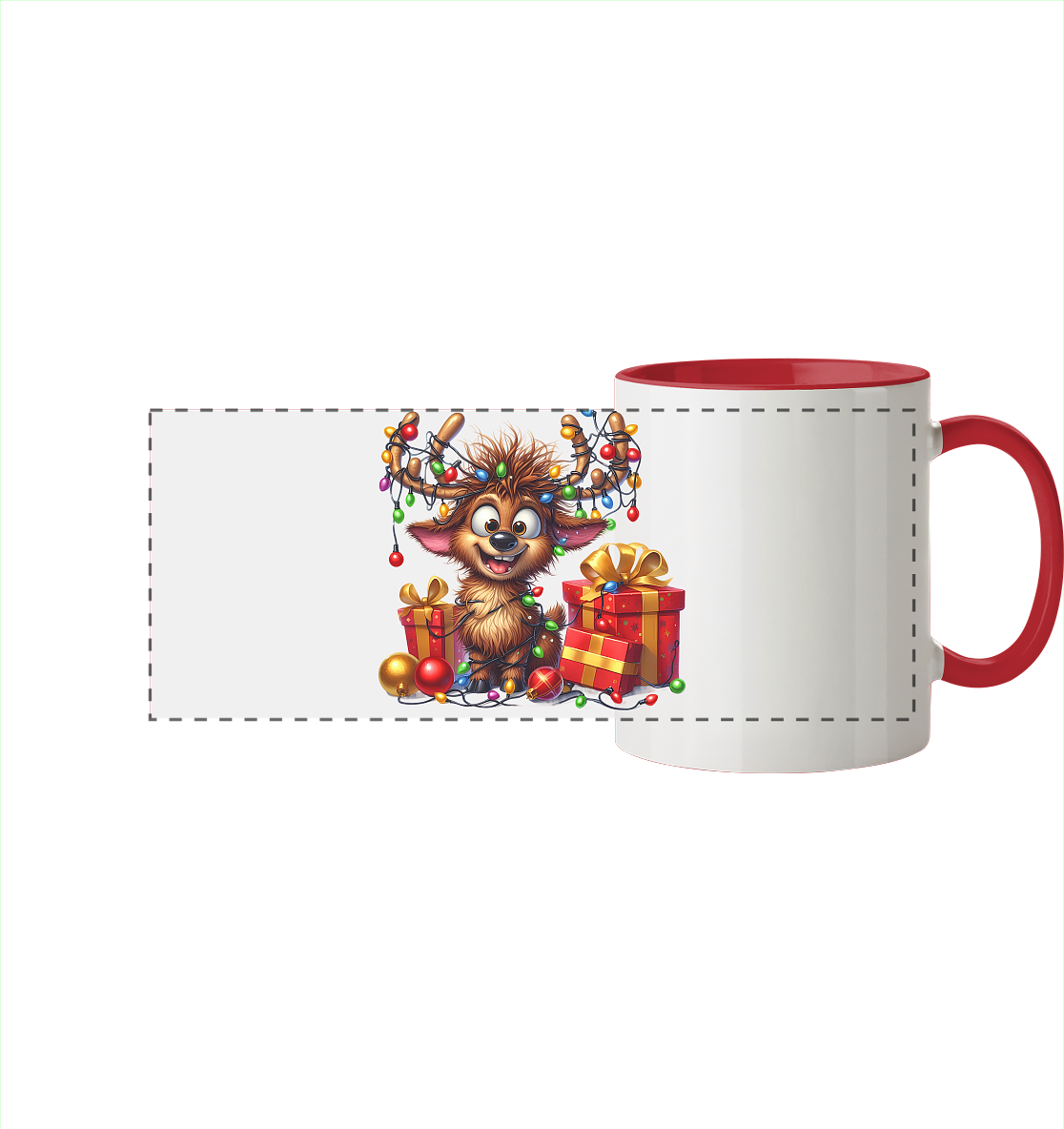 Ugly Christmas Weihnachten Crazy Rentier - Panorama Tasse zweifarbig