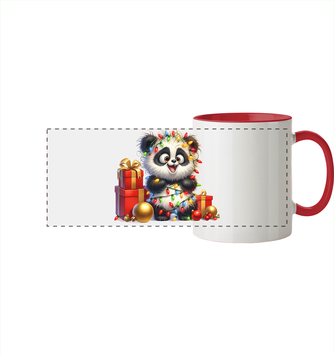 Ugly Christmas Weihnachten Crazy Panda - Panorama Tasse zweifarbig