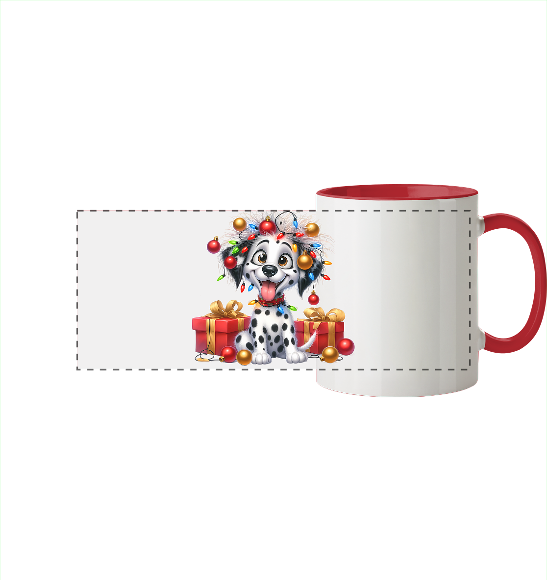 Ugly Christmas Weihnachten Dalmatiner - Panorama Tasse zweifarbig