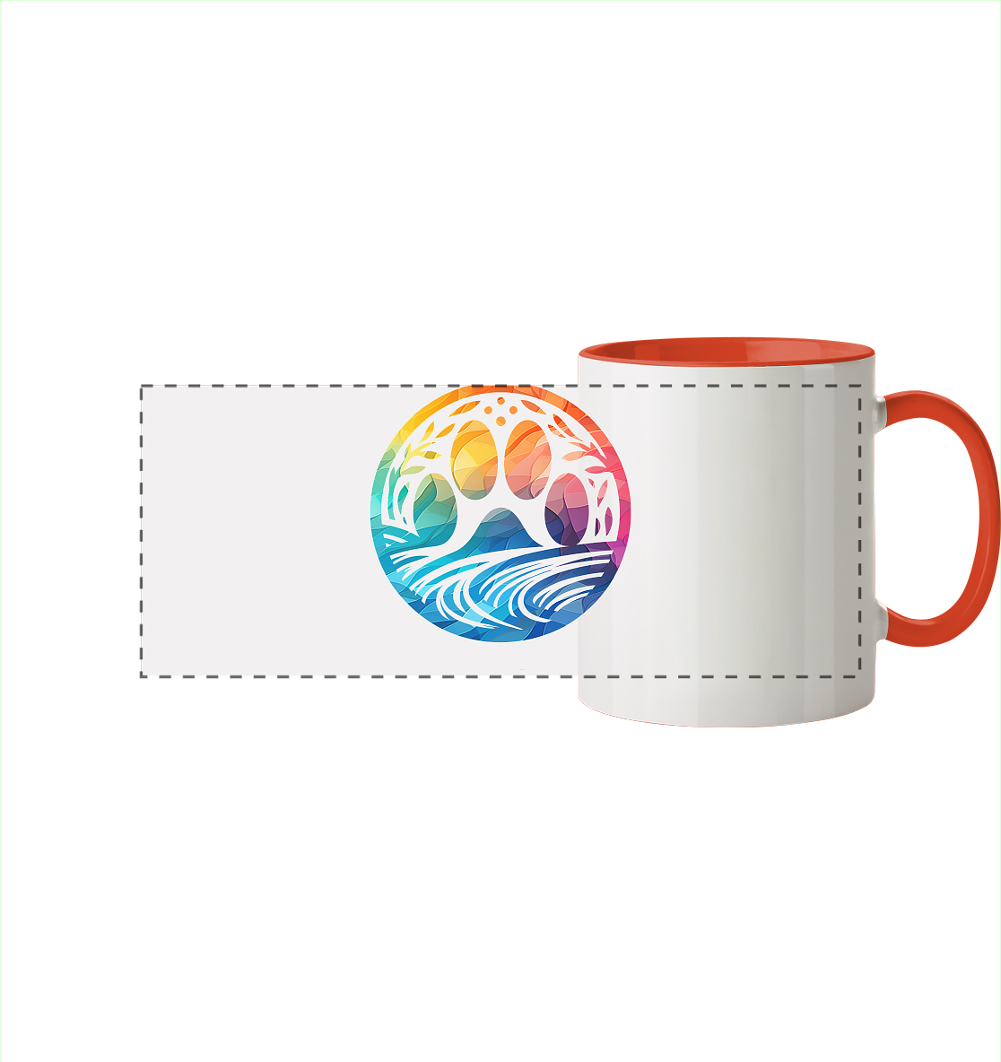 Modern Design Pfote mit regenbogenartigen Farbverlauf  - Panorama Tasse zweifarbig