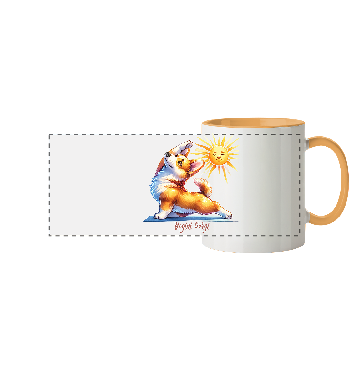 Yoga Corgi Hund yogini Gorgi - personalisierbar - Panorama Tasse zweifarbig