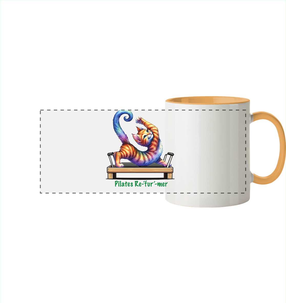 Pilates Reformer Re-fur-mer Katze lustig - Panorama Tasse zweifarbig
