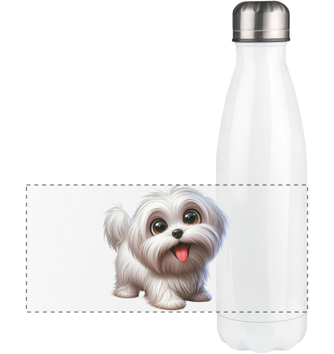 Malteser Hund Cartoon - personalisierbar - Panorama Thermoflasche 500ml