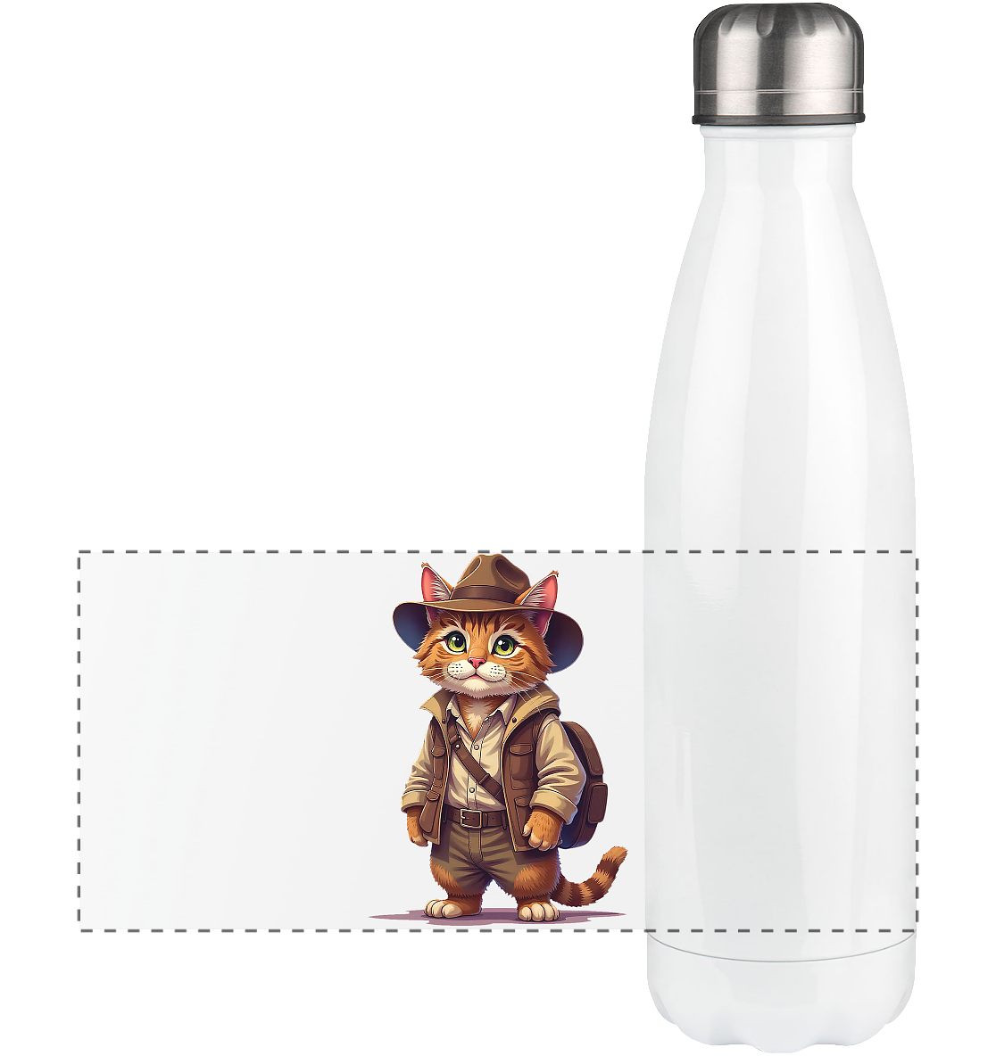 Abenteurer Katze Cartoon  - personalisierbar - Panorama Thermoflasche 500ml