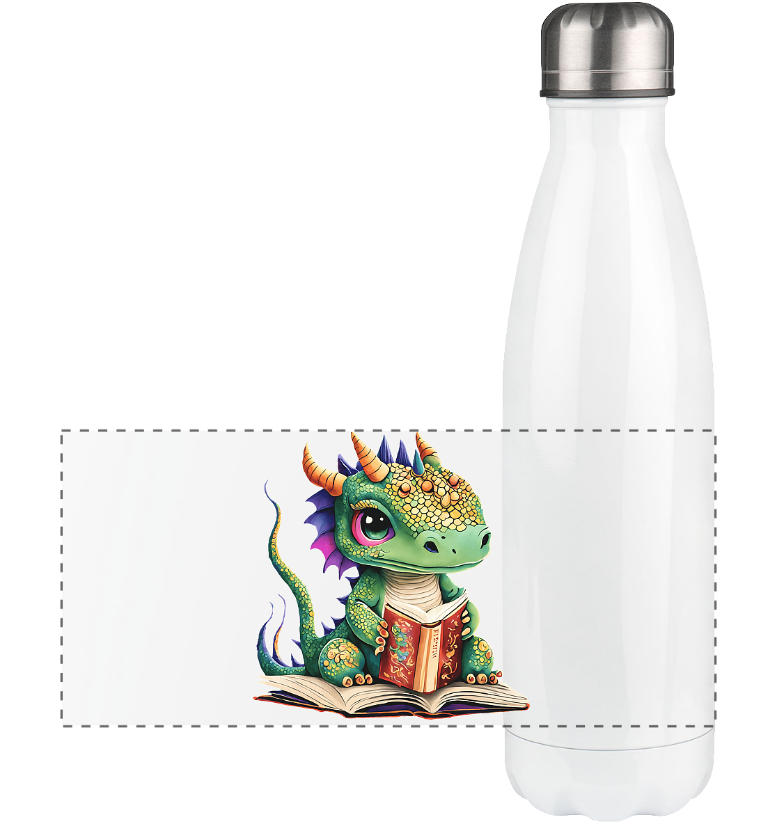 Kleiner lesender Drache -personalisierbar - Panorama Thermoflasche 500ml
