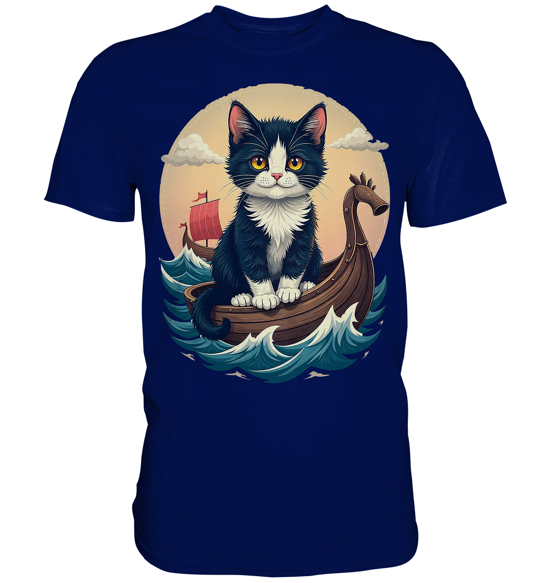 Süsse Katze auf Wikingerschiff Illustration - Premium Shirt
