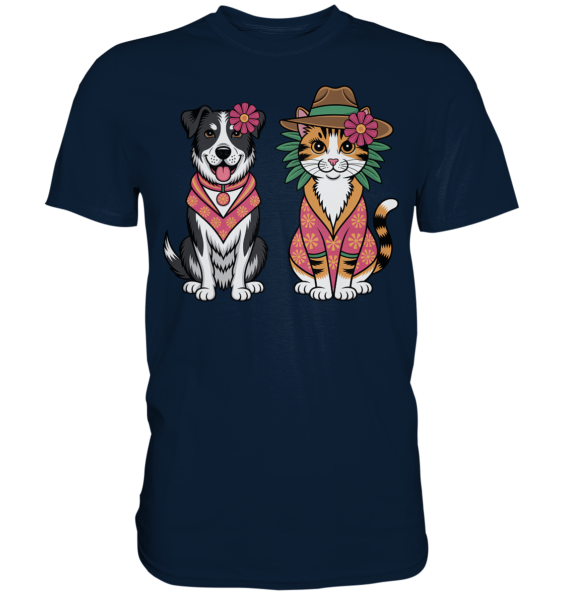 Hund und Katze Illustration Kahlo style - Premium Shirt