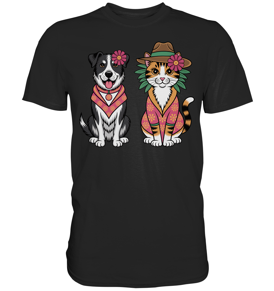 Hund und Katze Illustration Kahlo style - Premium Shirt