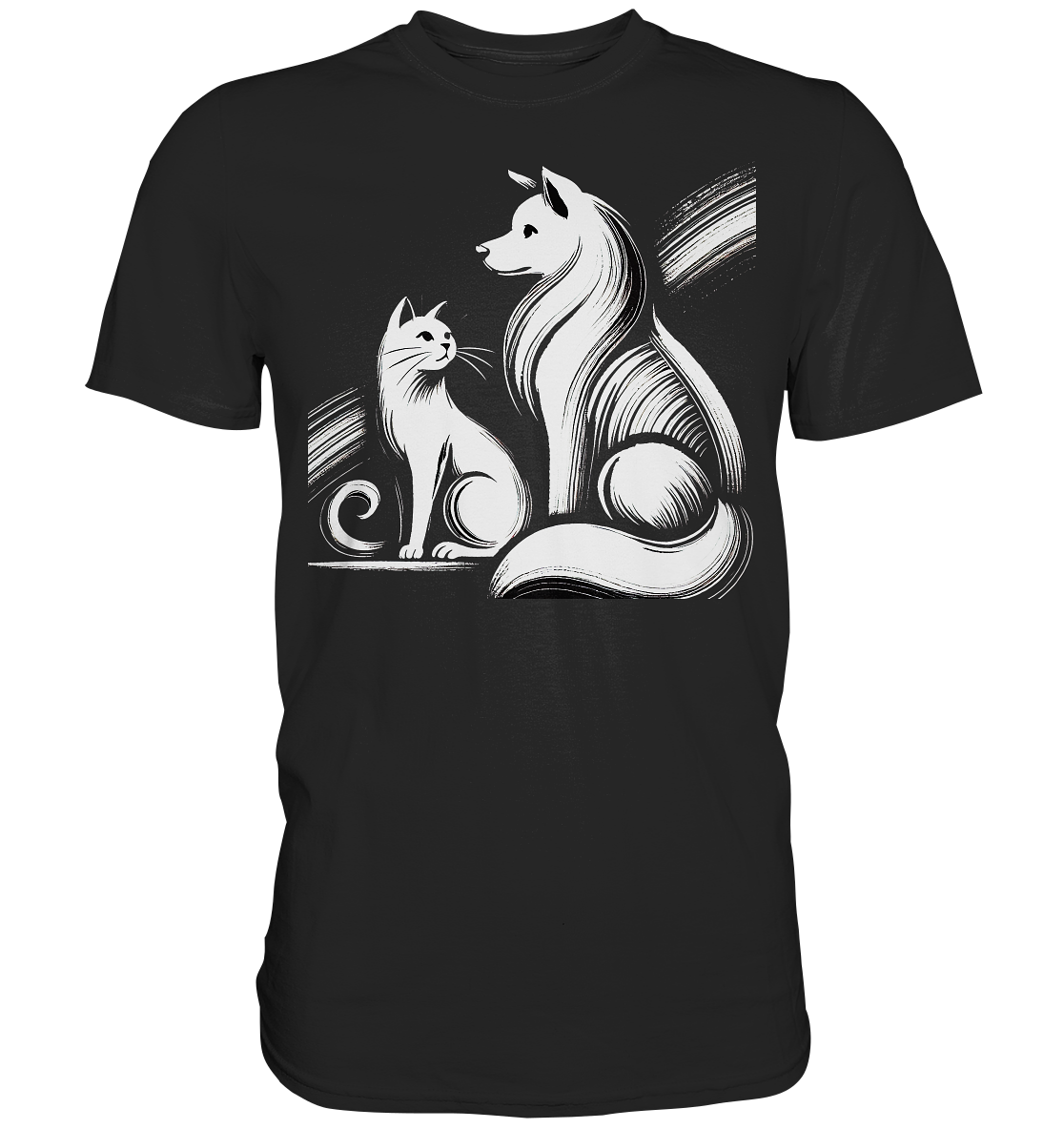 Zeichnung Katze und Hund - Premium Shirt