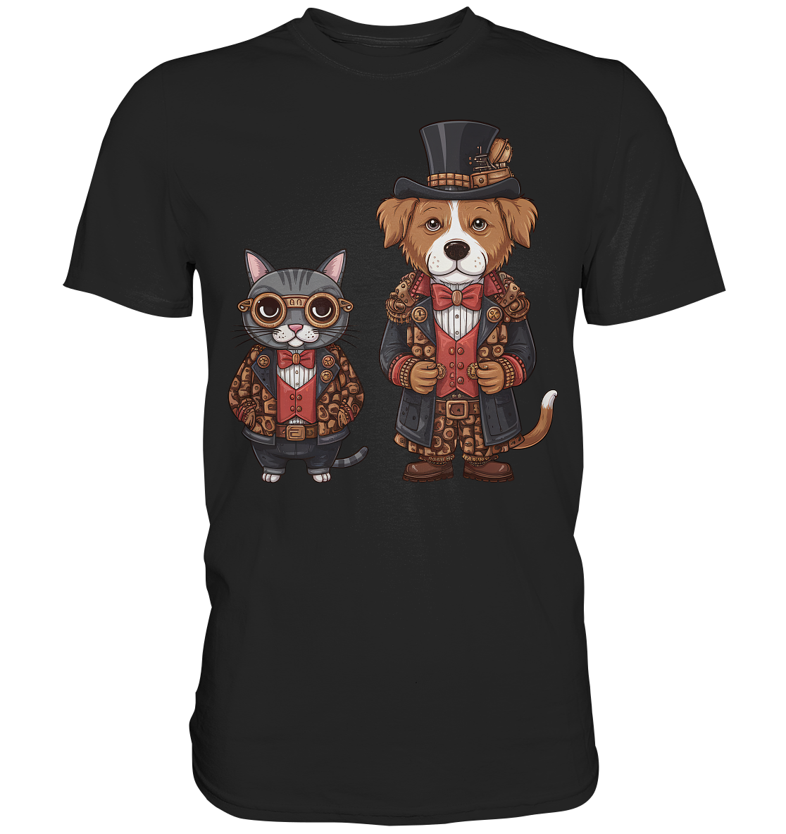 Steam Punk Hund und Katze - Premium Shirt