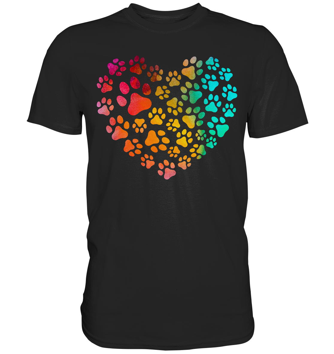 Bunte Pfoten in Herzform - Premium Shirt
