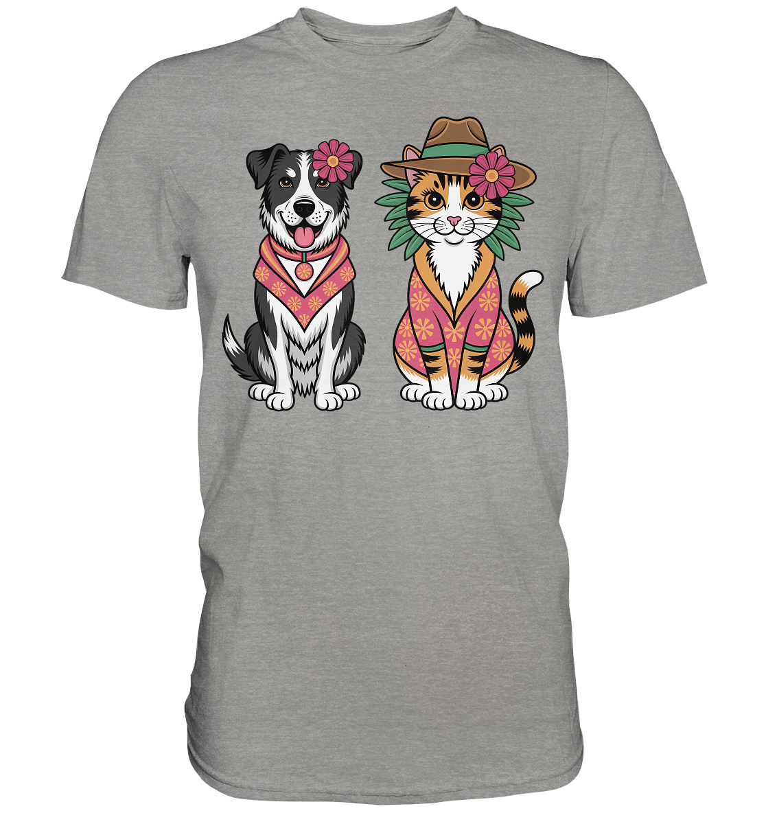 Hund und Katze Illustration Kahlo style - Premium Shirt