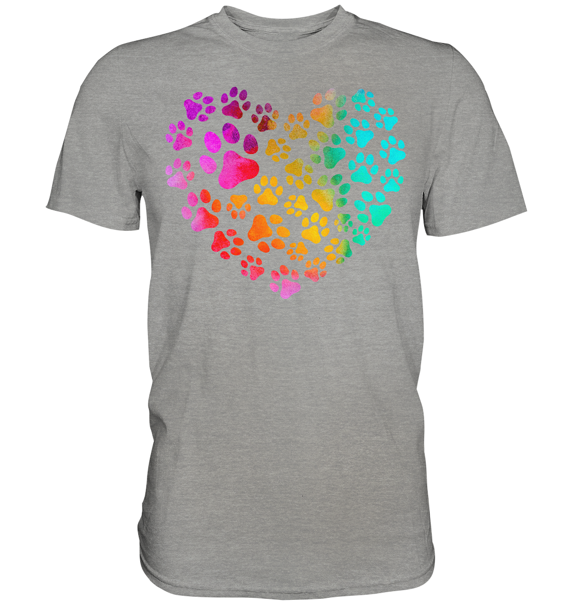 Bunte Pfoten in Herzform, beidseitig gedruckt - Premium Shirt