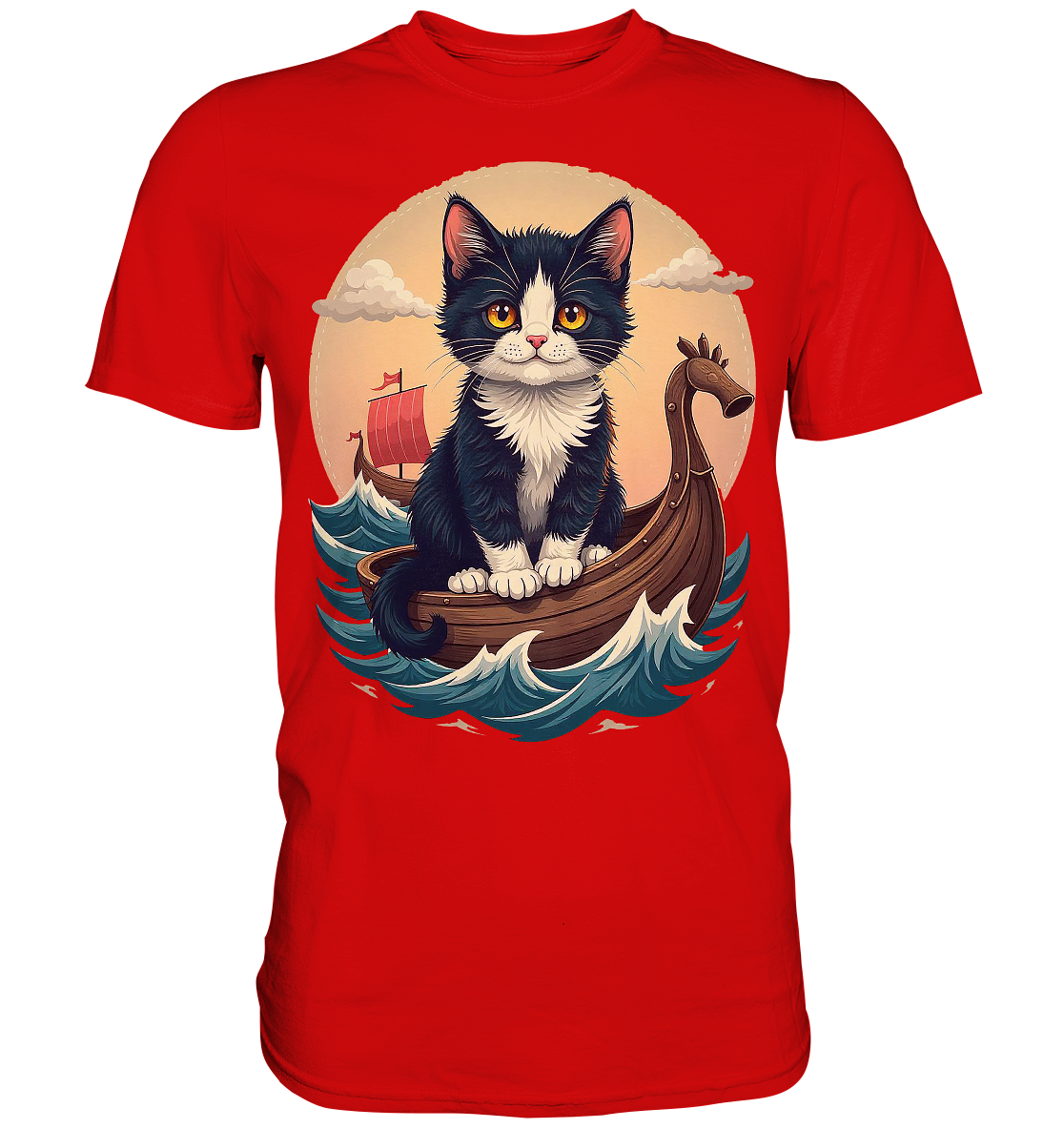 Süsse Katze auf Wikingerschiff Illustration - Premium Shirt