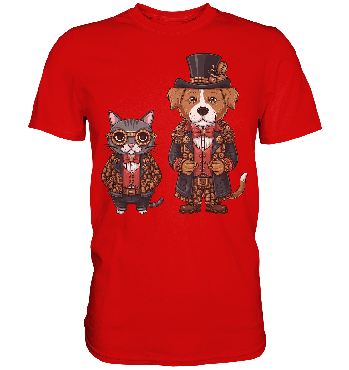 Steam Punk Hund und Katze - Premium Shirt