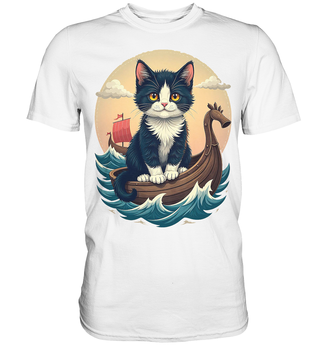 Süsse Katze auf Wikingerschiff Illustration - Premium Shirt