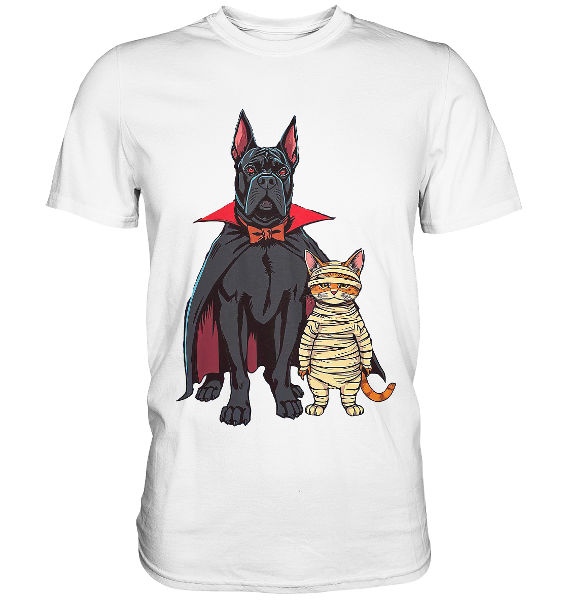 Halloween Cane Corso mit Katze als comic - Premium Shirt