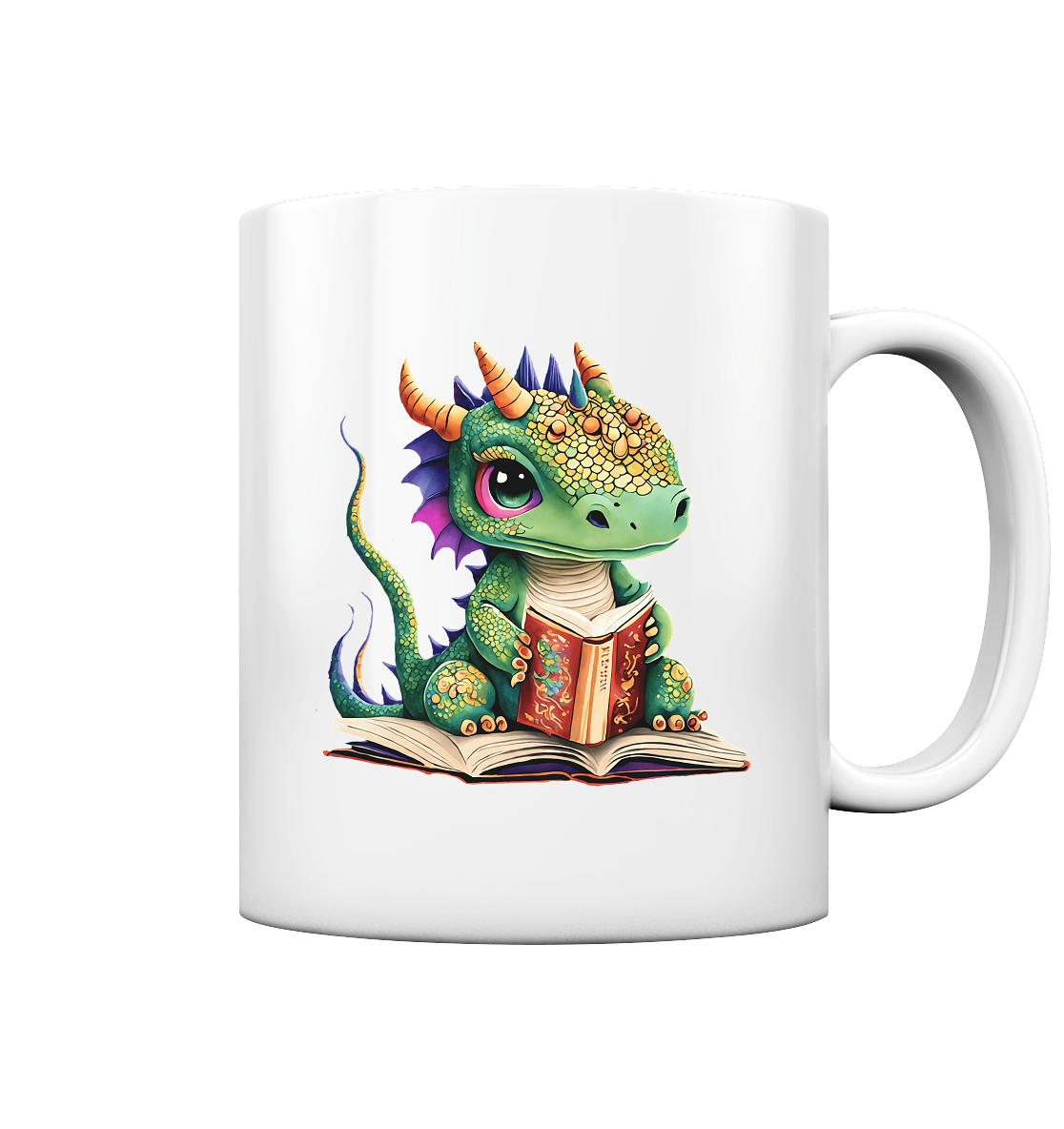 Kleiner lesender Drache -personalisierbar - Tasse glossy