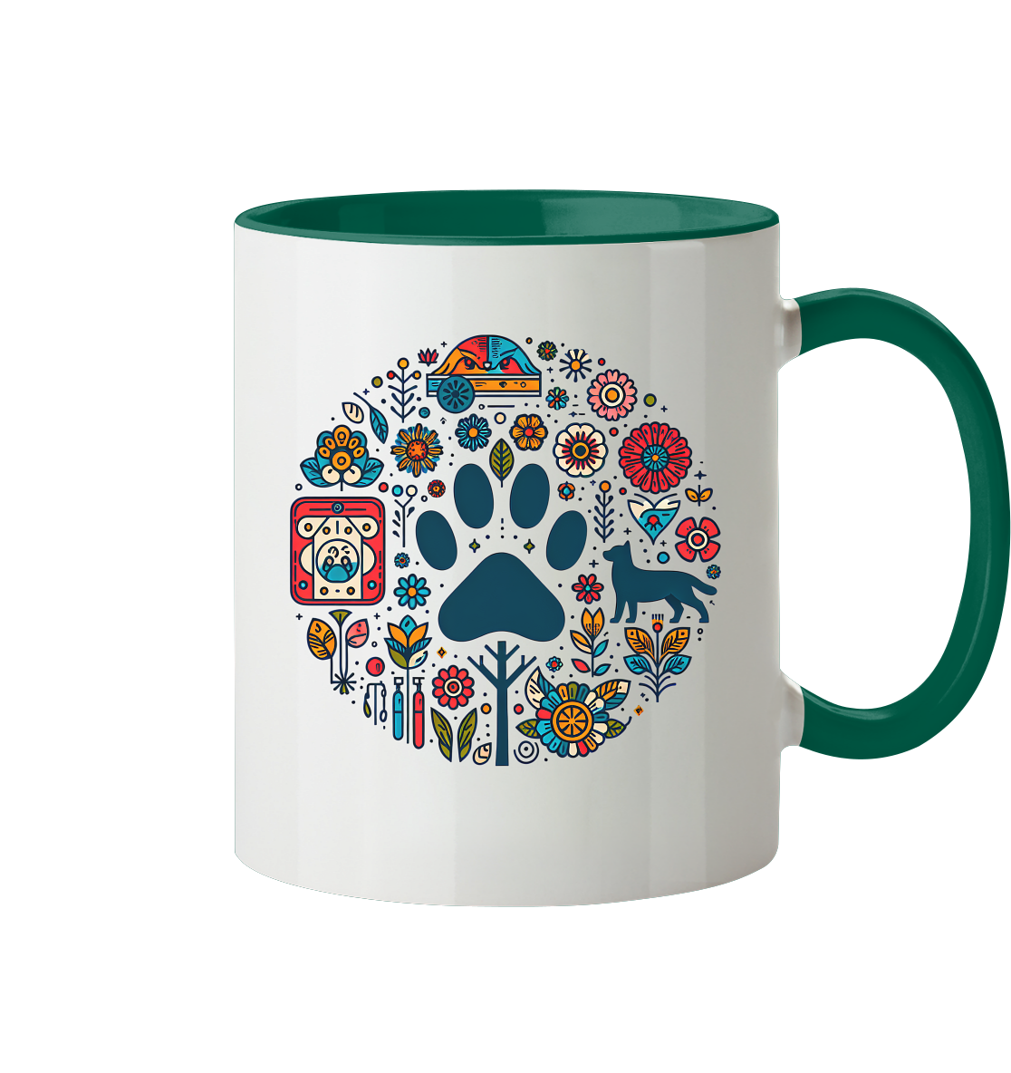 Farbige Modernes Design Pfote , Hund, Natur - Tasse zweifarbig
