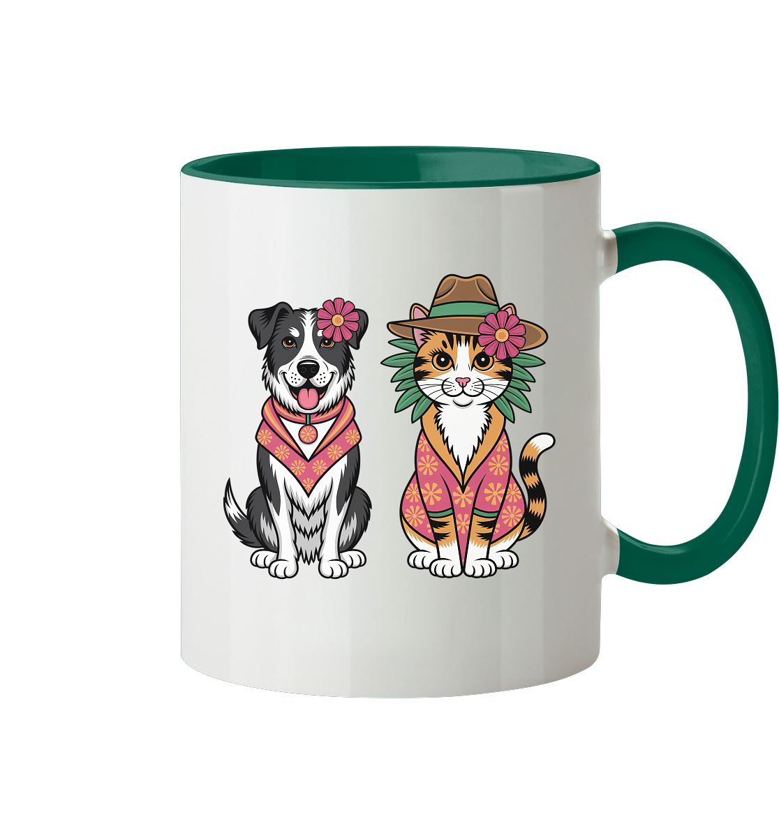 Hund und Katze Illustration Kahlo style - Tasse zweifarbig