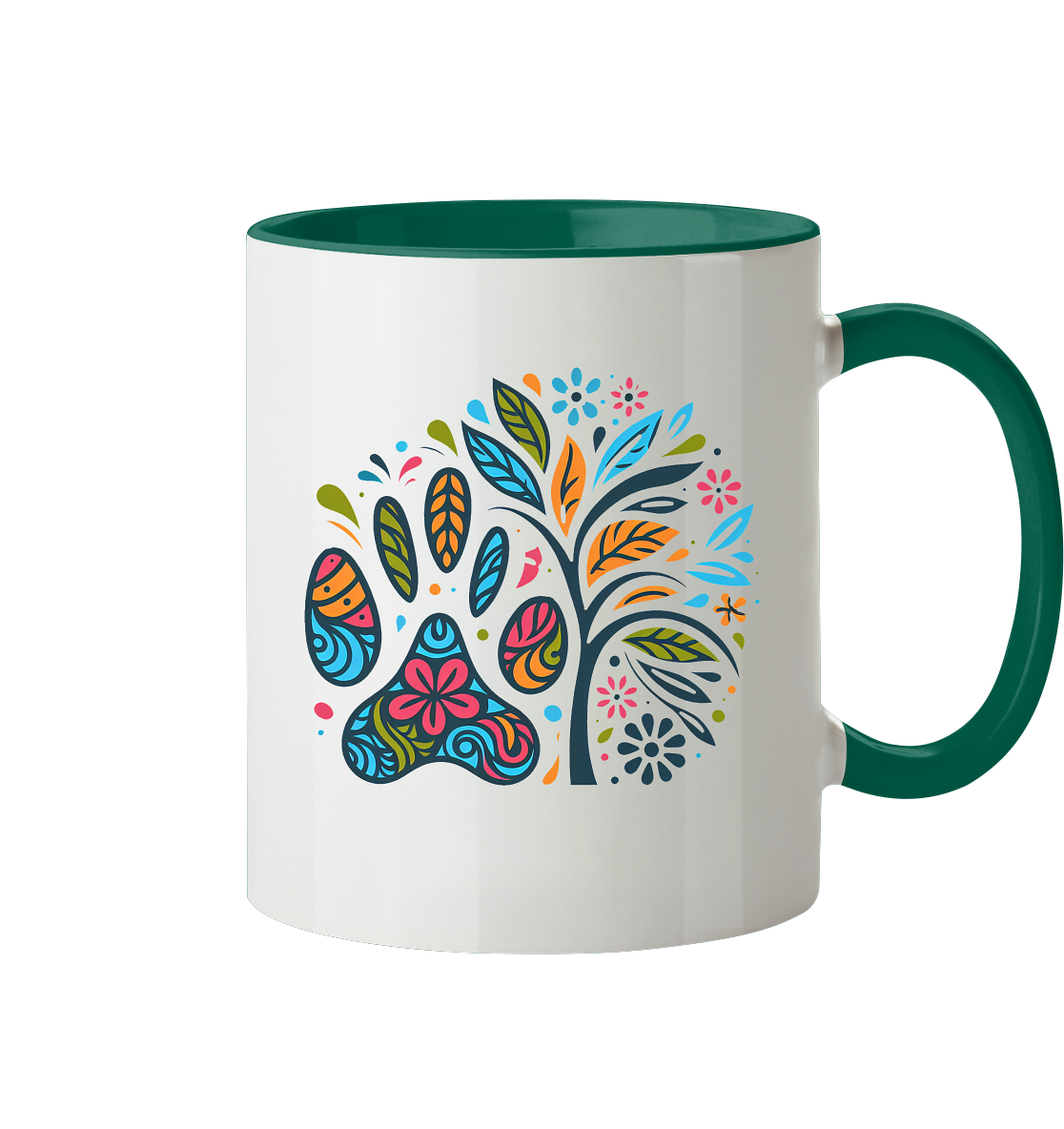 Pfote und Baum Farbenfrohes Design - Tasse zweifarbig