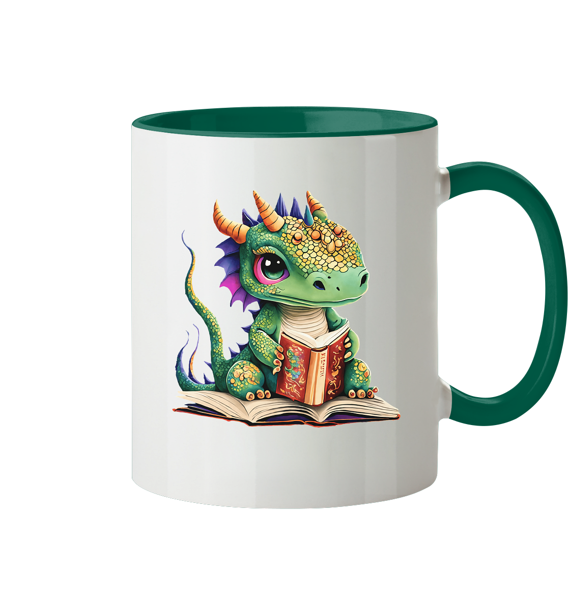 Kleiner lesender Drache -personalisierbar - Tasse zweifarbig