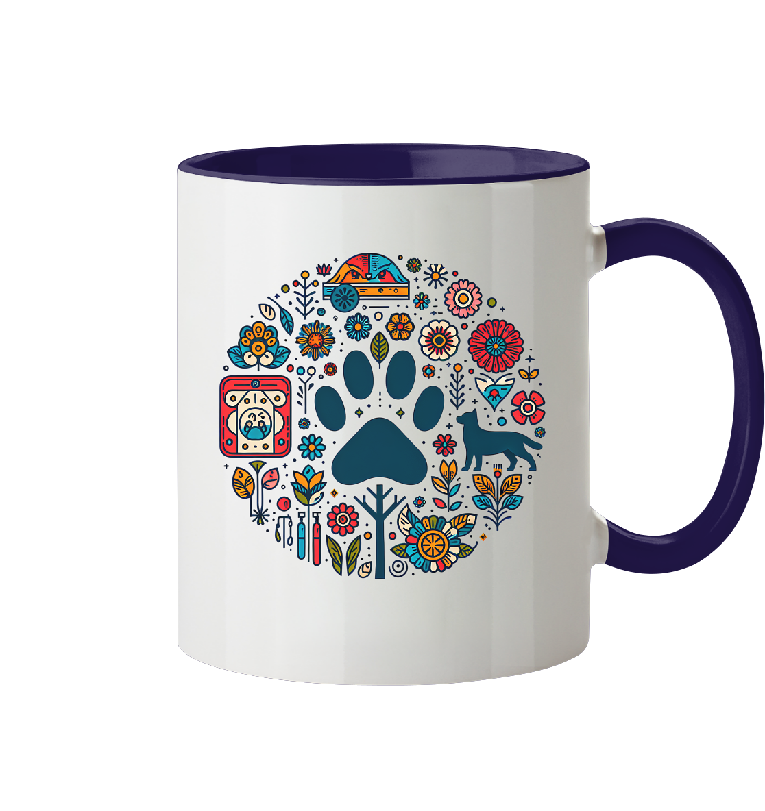 Farbige Modernes Design Pfote , Hund, Natur - Tasse zweifarbig