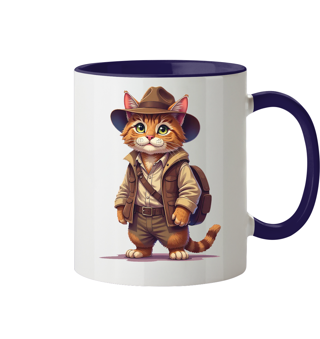 Abenteurer Katze Cartoon  - personalisierbar - Tasse zweifarbig