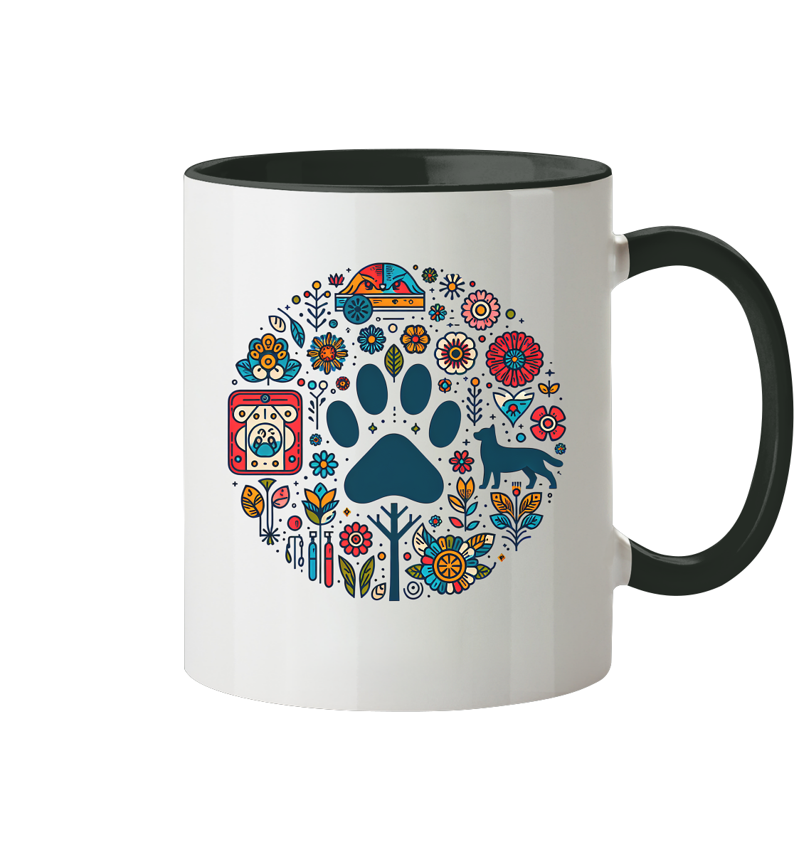 Farbige Modernes Design Pfote , Hund, Natur - Tasse zweifarbig