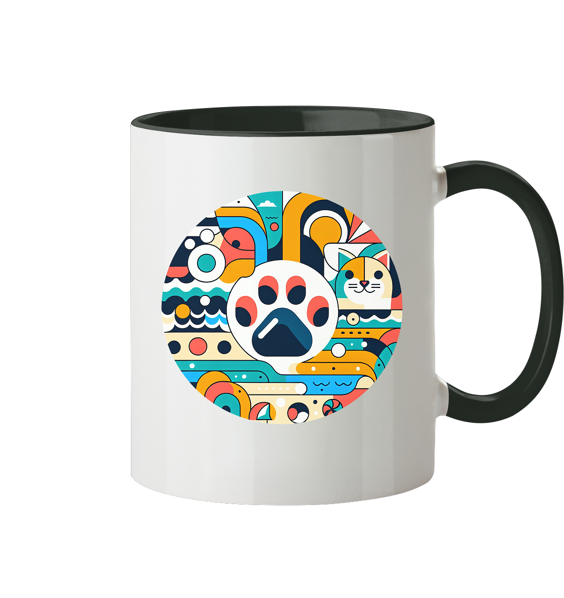Pfote modern Art mit Katze - Tasse zweifarbig