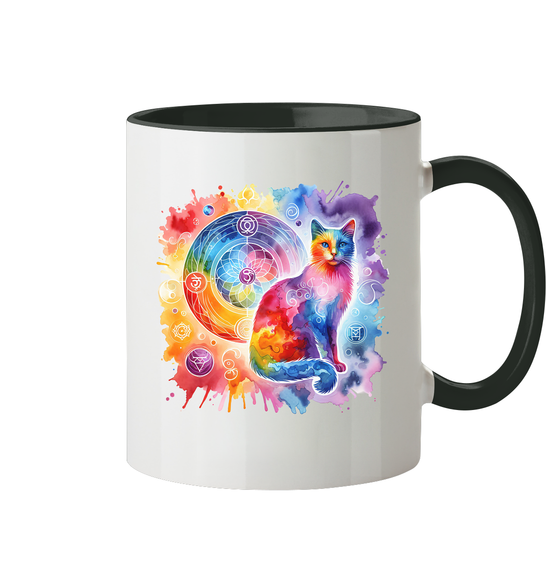 Shakra Design mit Katze - Tasse zweifarbig