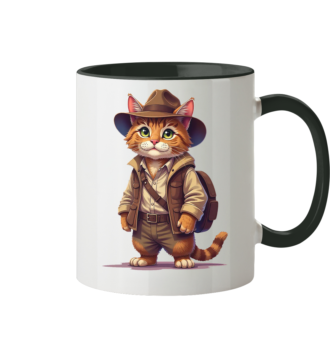 Abenteurer Katze Cartoon  - personalisierbar - Tasse zweifarbig