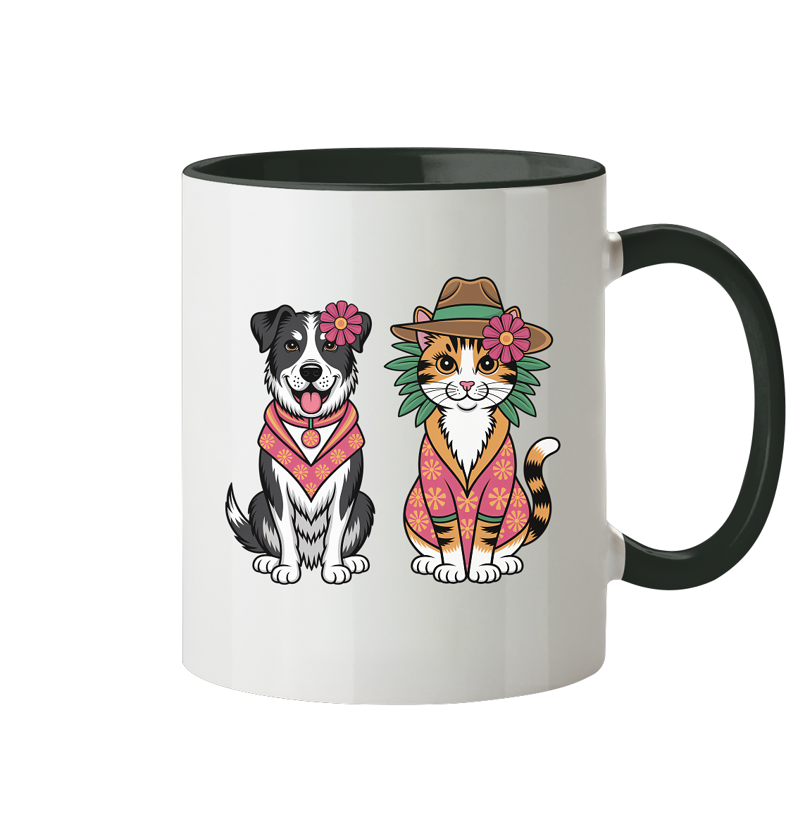 Hund und Katze Illustration Kahlo style - Tasse zweifarbig