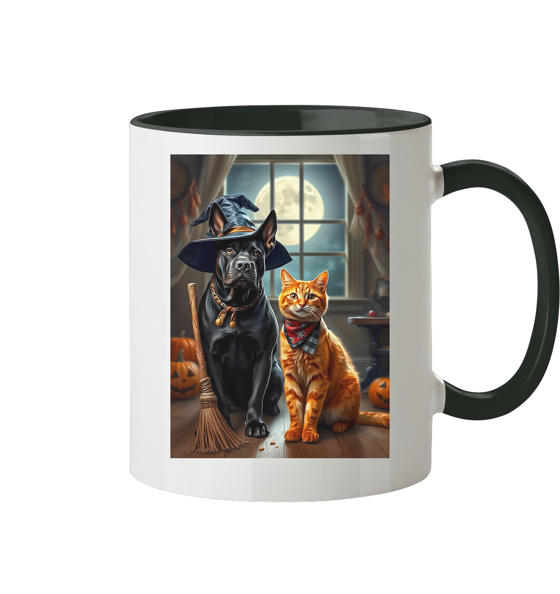 Halloween Katze und Hund - Tasse zweifarbig