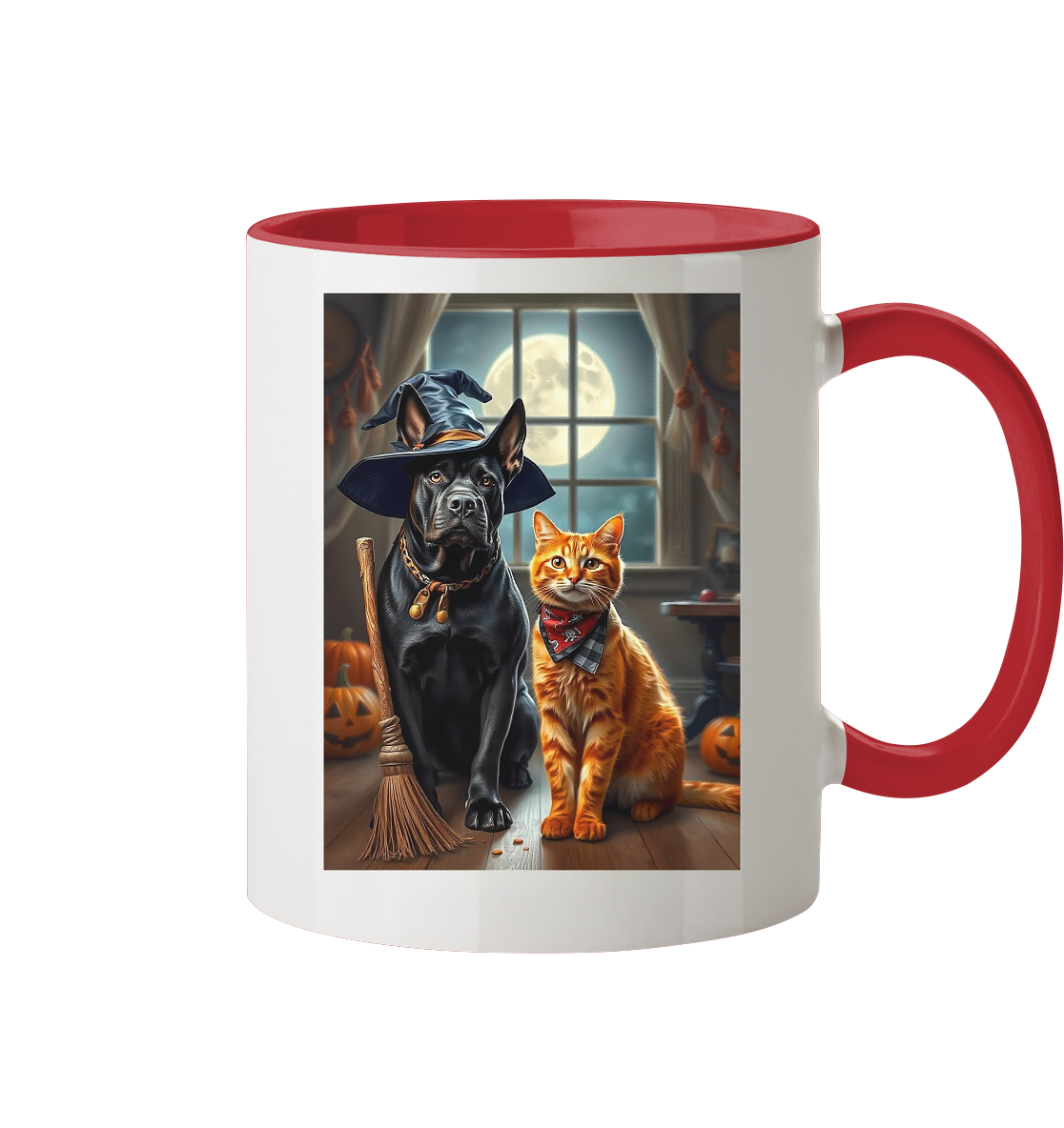 Halloween Katze und Hund - Tasse zweifarbig